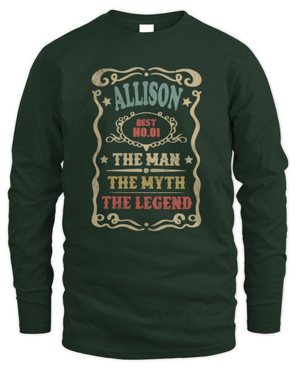 The Man The Myth The Legend Vintage Gold Wine Shirt ALLISON M1-52 / Men's Long Sleeved T-Shirt / forest green