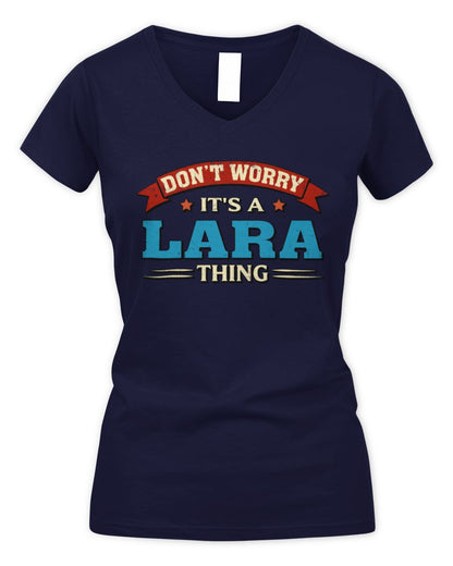 Don't Worry It's a Your Name Thing Funny Retro T-Shirt LARA M1-57 / Women's V-Neck T-Shirt / navy