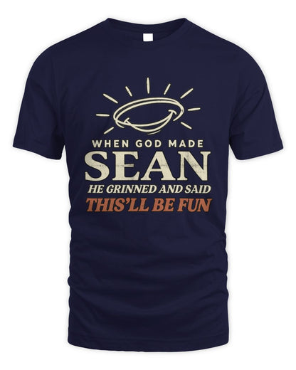 When God Made Your Name Funny Western T-Shirt T-Shirt SEAN M1-S82 / Unisex Standard T-Shirt / navy