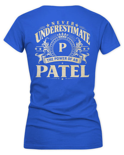 Never Underestimate Your Name Luxury Logo Shirt PATEL M1-63 / Women's V-Neck T-Shirt / royal