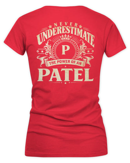 Never Underestimate Your Name Luxury Logo Shirt PATEL M1-63 / Women's V-Neck T-Shirt / red