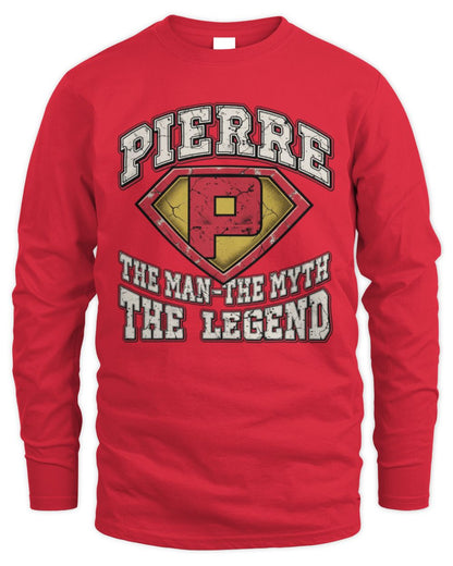 The Man The Myth The Legend Superman Graphic T-Shirt PIERRE M1-74 / Men's Long Sleeved T-Shirt / red