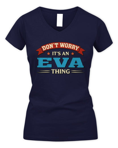 Don't Worry It's a Your Name Thing Funny Retro T-Shirt EVA M1-57 / Women's V-Neck T-Shirt / navy