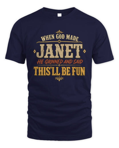 When God Made Your Name Funny Western T-Shirt JANET M1-81 / Unisex Standard T-Shirt / navy