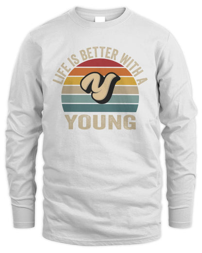 Life Is Better with Name Vintage Sun Shirt YOUNG M1-50 / Men's Long Sleeved T-Shirt / white