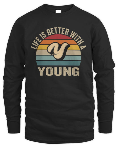 Life Is Better with Name Vintage Sun Shirt YOUNG M1-50 / Men's Long Sleeved T-Shirt / black