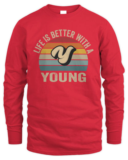 Life Is Better with Name Vintage Sun Shirt YOUNG M1-50 / Men's Long Sleeved T-Shirt / red