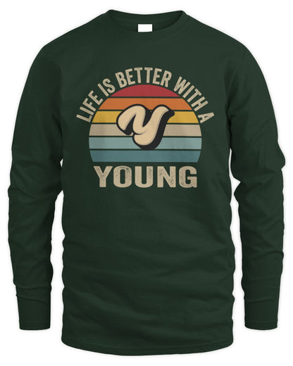 Life Is Better with Name Vintage Sun Shirt YOUNG M1-50 / Men's Long Sleeved T-Shirt / forest green
