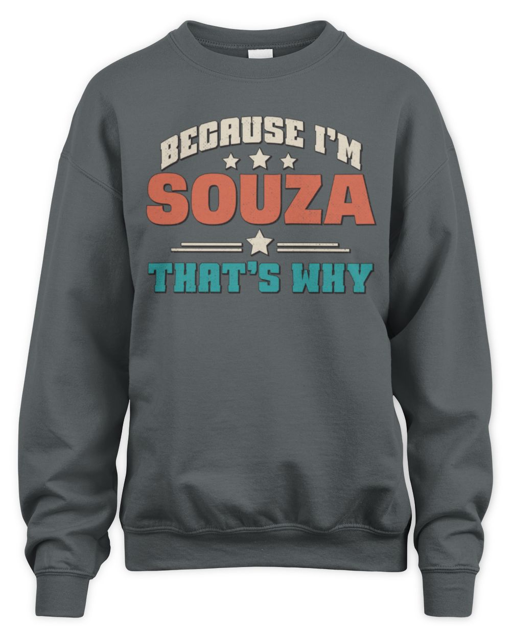 Because I'm Name That's Why Personalized Retro Shirt SOUZA-49 / Unisex Sweatshirt / charcoal