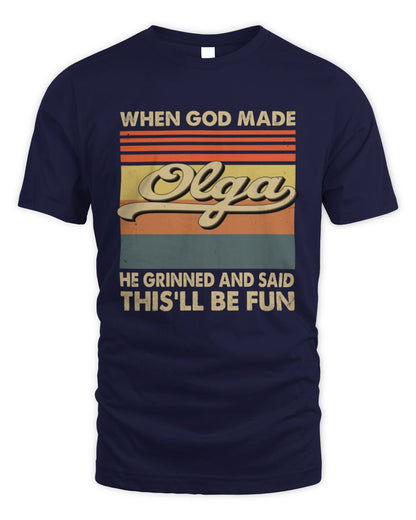 When God Made Your Name He Grinned Vintage T-Shirt OLGA M1-55 / Unisex Standard T-Shirt / navy
