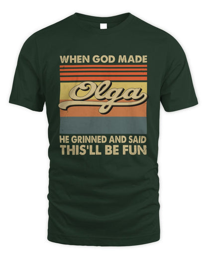 When God Made Your Name He Grinned Vintage T-Shirt OLGA M1-55 / Unisex Standard T-Shirt / forest green