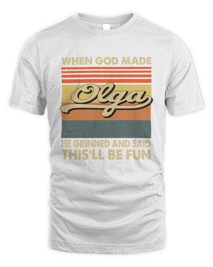 When God Made Your Name He Grinned Vintage T-Shirt OLGA M1-55 / Unisex Standard T-Shirt / white
