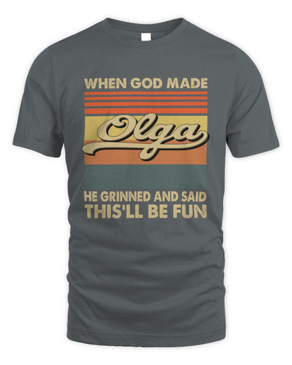When God Made Your Name He Grinned Vintage T-Shirt OLGA M1-55 / Unisex Standard T-Shirt / charcoal