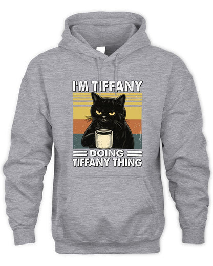 I'm Name Doing Name Thing Grumpy Black Cat Shirt TIFFANY M1-79 / Unisex Hoodie / sport grey