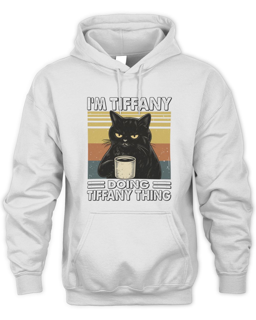 I'm Name Doing Name Thing Grumpy Black Cat Shirt TIFFANY M1-79 / Unisex Hoodie / white