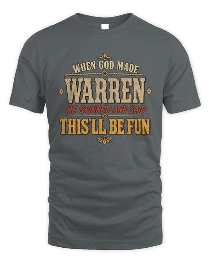 When God Made Your Name Funny Western T-Shirt WARREN M1-81 / Unisex Standard T-Shirt / charcoal