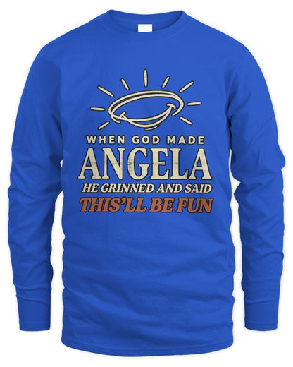 When God Made Your Name Funny Western T-Shirt T-Shirt ANGELA M1-S82 / Men's Long Sleeved T-Shirt / royal