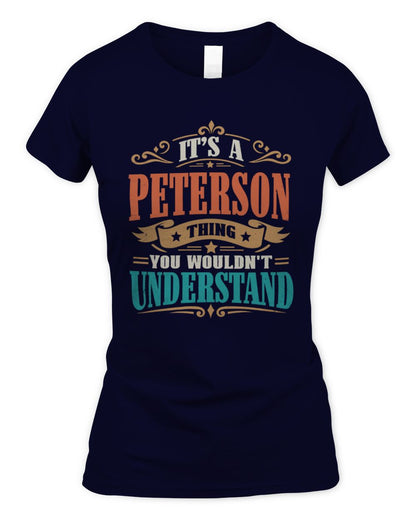 It’s a Name Thing Personalized Retro T-Shirt PETERSON M1-47 / Women's Standard T-Shirt / navy