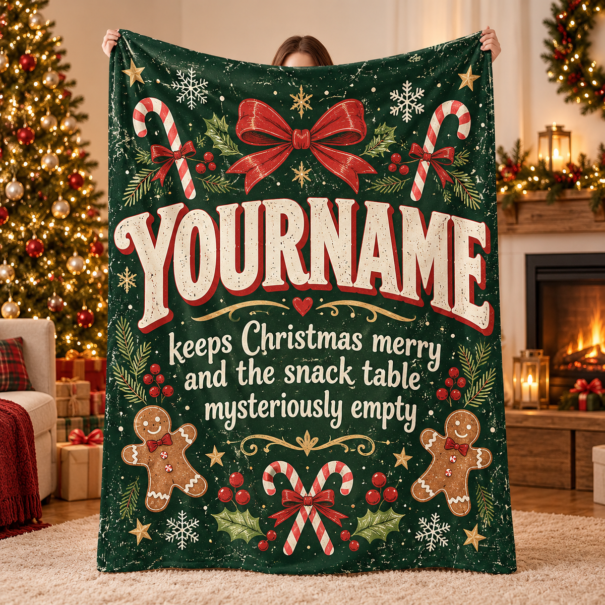 Your Name Keeps Christmas Merry And The Snack Table Mysteriously Empty - Personalized Blanket