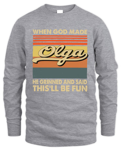 When God Made Your Name He Grinned Vintage T-Shirt OLGA M1-55 / Men's Long Sleeved T-Shirt / sport grey
