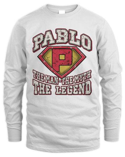 The Man The Myth The Legend Superman Graphic T-Shirt PABLO M1-74 / Men's Long Sleeved T-Shirt / white