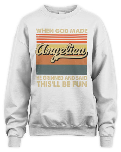 When God Made Your Name He Grinned Vintage T-Shirt ANGELICA M1-55 / Unisex Sweatshirt / white