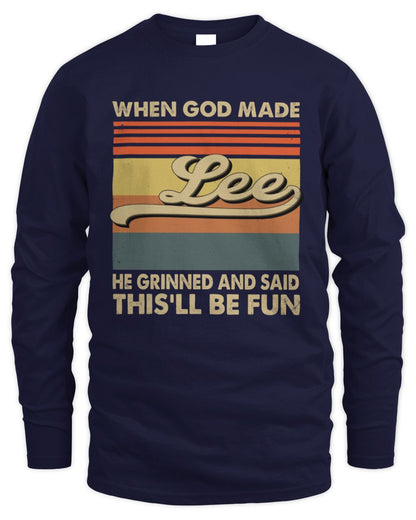 When God Made Your Name He Grinned Vintage T-Shirt LEE M1-55 / Men's Long Sleeved T-Shirt / navy