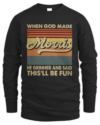 When God Made Your Name He Grinned Vintage T-Shirt MORRIS M1-55 / Men's Long Sleeved T-Shirt / black
