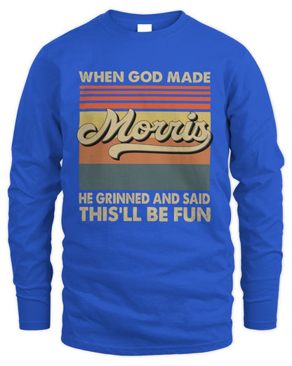 When God Made Your Name He Grinned Vintage T-Shirt MORRIS M1-55 / Men's Long Sleeved T-Shirt / royal