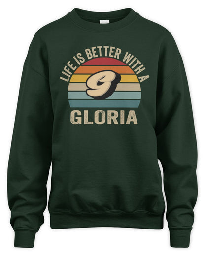 Life Is Better with Name Vintage Sun Shirt GLORIA M1-50 / Unisex Sweatshirt / forest green