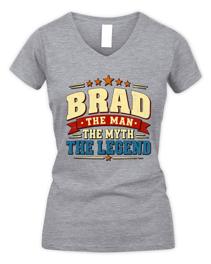 The Man The Myth The Legend Ribbon Vintage T-Shirt BRAD M1-56 / Women's V-Neck T-Shirt / sport grey