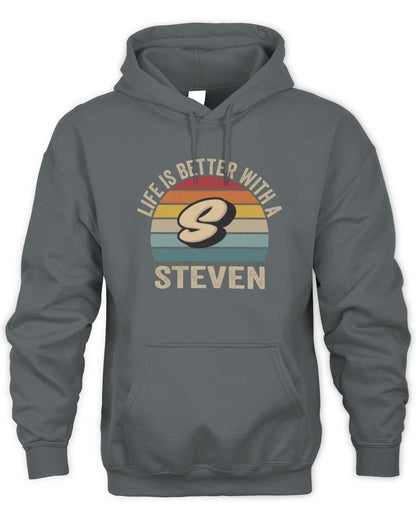 Life Is Better with Name Vintage Sun Shirt STEVEN M1-50 / Unisex Hoodie / charcoal