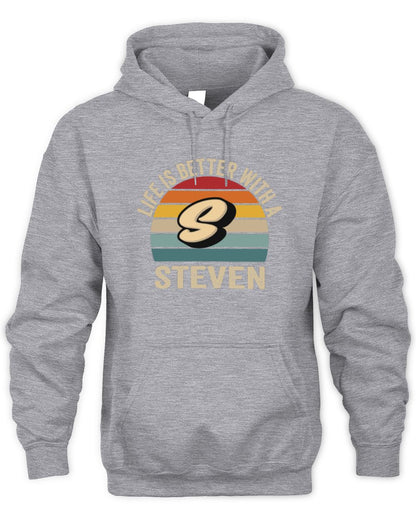 Life Is Better with Name Vintage Sun Shirt STEVEN M1-50 / Unisex Hoodie / sport grey
