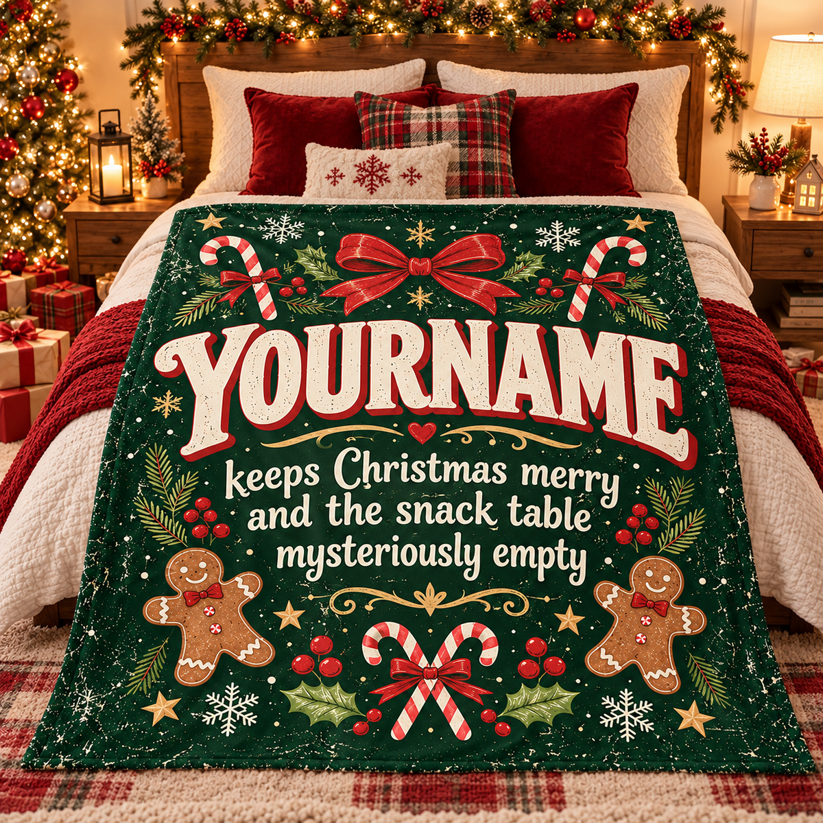 Your Name Keeps Christmas Merry And The Snack Table Mysteriously Empty - Personalized Blanket