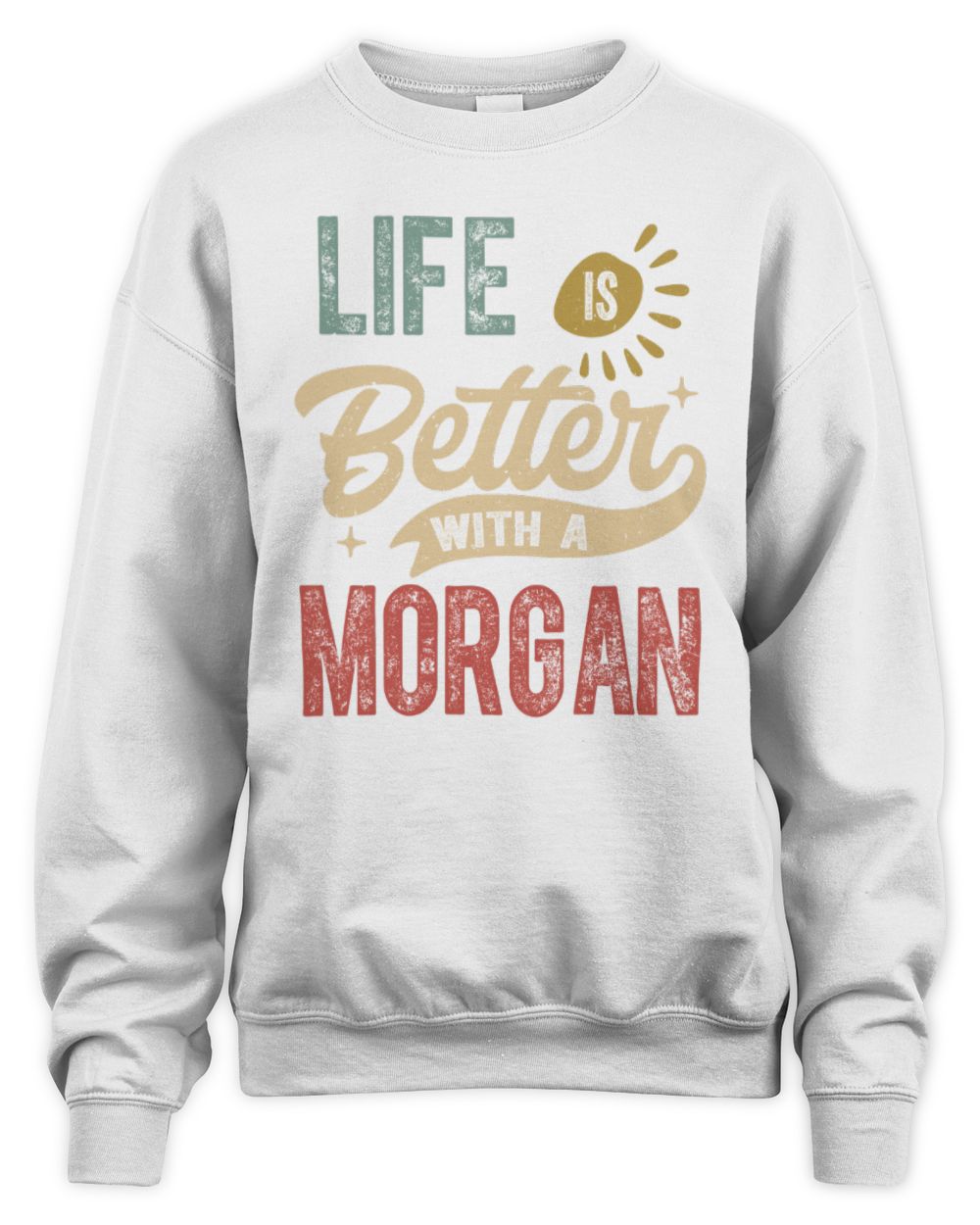 Life Is Better With a Name Personalized Retro T-Shirt MORGAN-48 / Unisex Sweatshirt / white