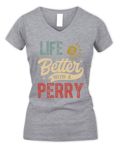 Life Is Better With a Name Personalized Retro T-Shirt PERRY-48 / Women's V-Neck T-Shirt / sport grey
