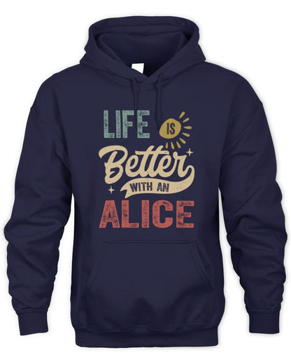 Life Is Better With a Name Personalized Retro T-Shirt ALICE-48 / Unisex Hoodie / navy