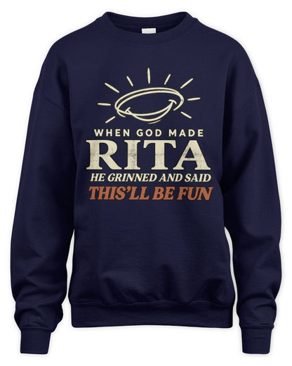 When God Made Your Name Funny Western T-Shirt T-Shirt RITA M1-S82 / Unisex Sweatshirt / navy