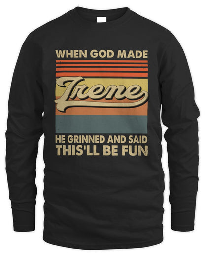 When God Made Your Name He Grinned Vintage T-Shirt IRENE M1-55 / Men's Long Sleeved T-Shirt / black