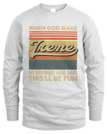When God Made Your Name He Grinned Vintage T-Shirt IRENE M1-55 / Men's Long Sleeved T-Shirt / white