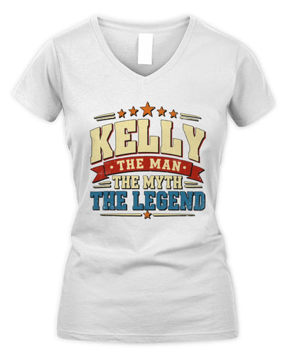 The Man The Myth The Legend Ribbon Vintage T-Shirt KELLY M1-56 / Women's V-Neck T-Shirt / white