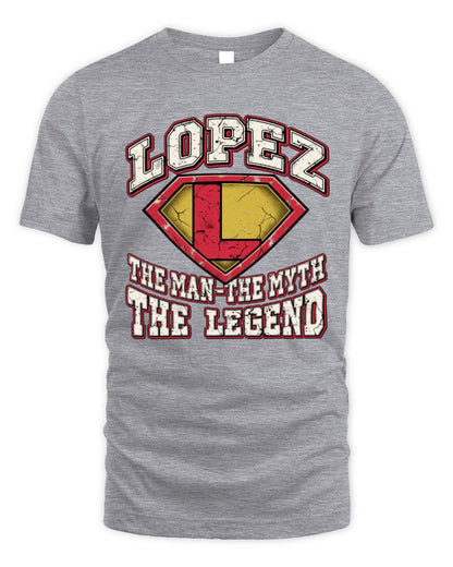 The Man The Myth The Legend Superman Graphic T-Shirt LOPEZ M1-74 / Unisex Standard T-Shirt / sport grey