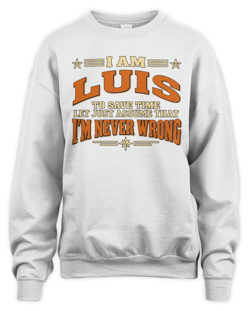 I'm Name Let's Just Assume I'm Never Wrong Retro Shirt LUIS M1-64 / Unisex Sweatshirt / white