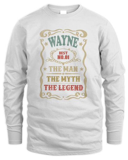 The Man The Myth The Legend Vintage Gold Wine Shirt WAYNE M1-52 / Men's Long Sleeved T-Shirt / white