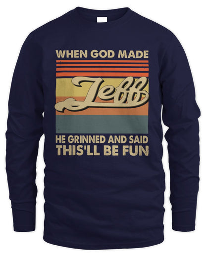 When God Made Your Name He Grinned Vintage T-Shirt JEFF M1-55 / Men's Long Sleeved T-Shirt / navy