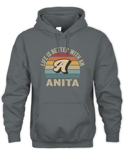 Life Is Better with Name Vintage Sun Shirt ANITA M1-50 / Unisex Hoodie / charcoal