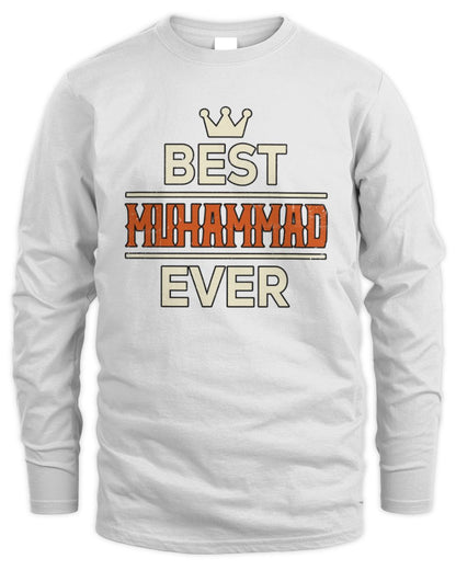 Best Your Name With Crown Shirt MUHAMMAD M1-59 / Men's Long Sleeved T-Shirt / white