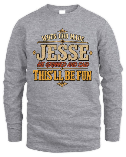 When God Made Your Name Funny Western T-Shirt JESSE M1-81 / Men's Long Sleeved T-Shirt / sport grey
