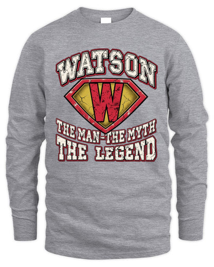 The Man The Myth The Legend Superman Graphic T-Shirt WATSON M1-74 / Men's Long Sleeved T-Shirt / sport grey