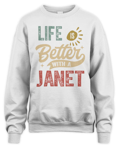 Life Is Better With a Name Personalized Retro T-Shirt JANET-48 / Unisex Sweatshirt / white